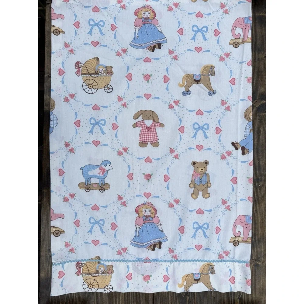 Vintage‎ Handmade Pillowcases Pair Nursery Teddy Bear Doll Kids Pastel Retro